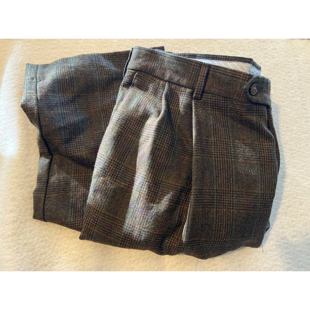Berle Men's 36x32 100% Wool Brown Plaid Dress Pants
